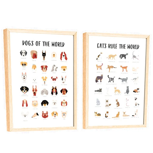 EXCOOL CLUB Cat Dog Breed Poster - 12x16 Dogs Cat Breeds Chart, Vintage Dog Art Prints, Types Of Pet Knowledge Picture, Puppy Room Decor, Kitty Doggy Nursery Wall Art for Bedroom Decoration (UNFRAMED)