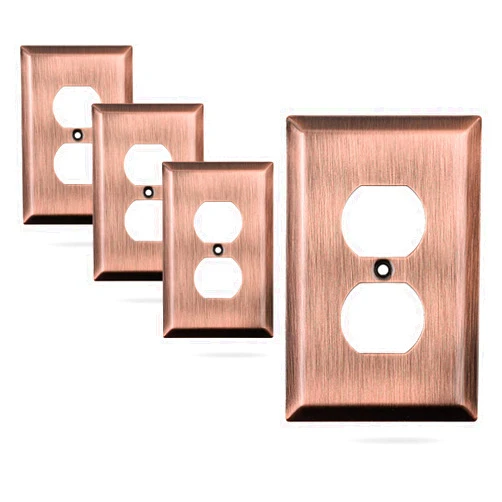 SLEEKLIGHTING Pack of 4 Wall Plate Outlet Switch Covers by SleekLighting | Decorative Copper | Variety of Styles: Decorator/Duplex/Toggle / & Combo | Size: 1 Gang Duplex