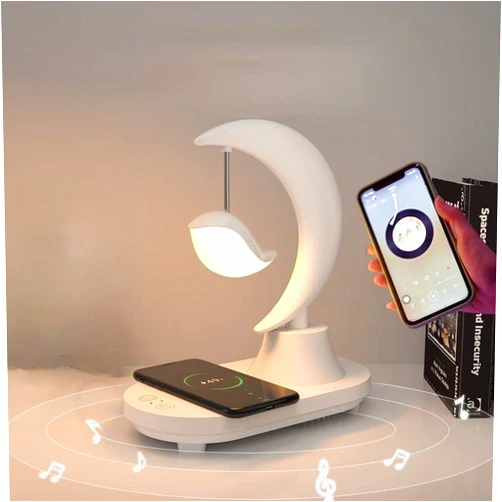 Bovrou 3 in 1 with Bluetooth audio and wireless charging function of the LED bedside romantic colorful atmosphere night light(★★★★★ Note: Bluetooth speaker does not support voice call function) (Moon)