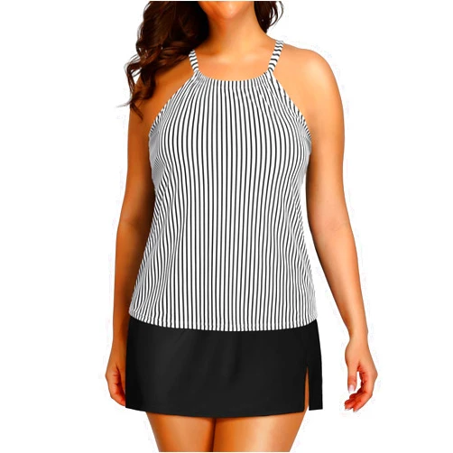 Yonique Women Two Piece Plus Size Tankini with Skirt Tummy Control Bathing Suits High Neck Swimsuits