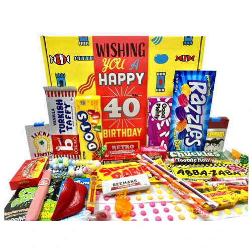 RETRO CANDY YUM Woodstock Candy 40th Birthday Gift Basket Box of Nostalgic Retro Candy for Men and Women
