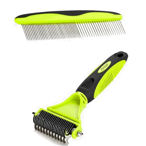 Zemat Pet Grooming Rake, Rake Brush For Dogs-Double Sided Rake Brush, Suitable For Large, Medium And Small Dogs Or Cats, To Remove Loose Base Hair And Tangled Hair