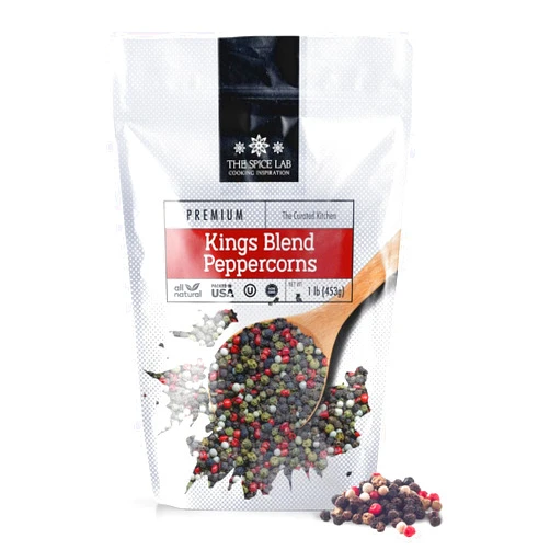 The Spice Lab Rainbow Peppercorns - Mixed Peppercorns Whole – 1 Pound Resealable Bag - Kings Peppercorn Medley - All Natural OU Kosher Gluten Free - Rainbow Peppercorns For Grinder Refill