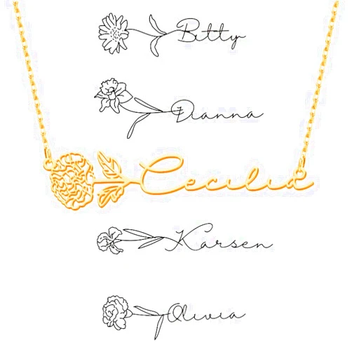TRANGEL Custom Birth Flower Name Necklace Personalized 18K Gold Plated Birth Month Flower Necklace Dainty Floral Pendant Jewelry Mothers Birthday Gift for Women (Birth Month Flower Necklace)