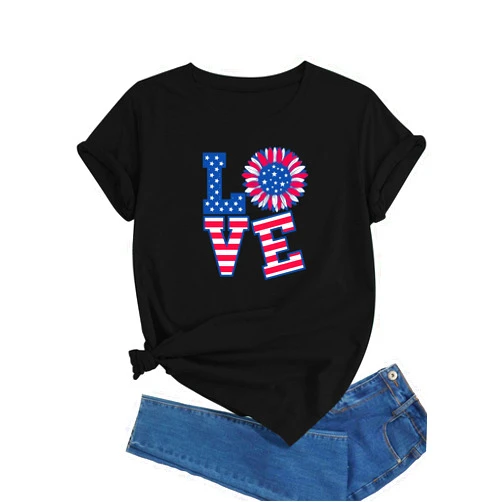 J&DHUASHA American Flag Shirts for Women USA Flag Graphic Tshirt Patriotic July 4th Tee Casual Short Sleeve Summer Tops