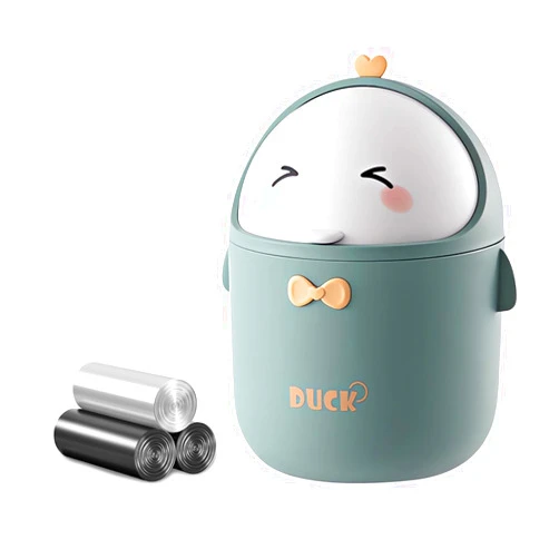 QLFJ-FurDec Cute Desktop Trash Can Wastebasket with 90 Trash Bags, Creative Mini Countertop Garbage Can with Lid, Small Plastic Storage Bin for Home Kitchen Dressing Office Kids Bedroom(Green)