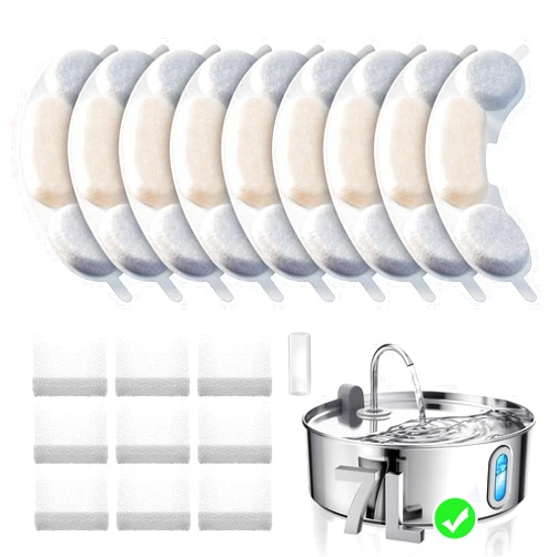 Smartoo Official 9 Packs Dog Water Filter Replacement and 9 Sponges with 1 Pump Holder for 7L/236oz/1.8Gal Stainless Steel Dog Water Fountain
