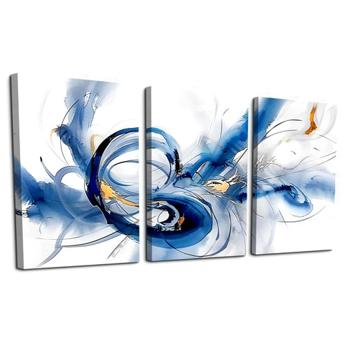 TTHYUEWS Abstract Wall Art For Living Room Canvas Wall Decor For Bedroom Office Decorations Minimalist Art Wall Pictures Blue Abstract Ink Wall Paintings Posters Modern Home Decor Artwork 3 Pieces