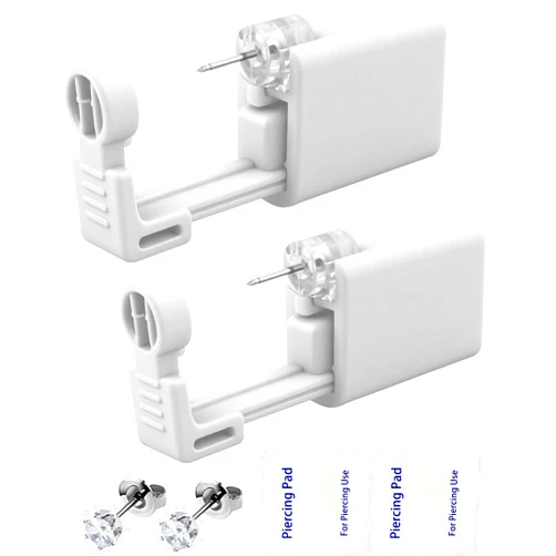 SLVIEKAE Ear Piercing Kit, 2-Pcs No Pain Easy Use at Home Ear Piercing Gun Kit Tool with Earrings Stud (White)