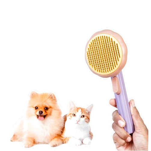 BeYOUtiholics Self Cleaning Slicker Brush, Dog Cat Bunny Pet Grooming Shedding Brush - Easy to Remove Loose Undercoat, Pet Massaging Tool Suitable for Pets with Long or Short Hair (Coral & Purple)