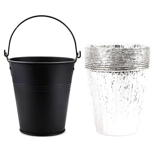 QuliMetal Drip Bucket and 15-Pack Disposable Foil Liners for Oklahoma Joe's, Traeger, Pit-Boss, Z Grill, Camp Chef, Grill Grease Liner Fits Most Offset Smoker, Rec Tec Pellet Grill Bucket, Black