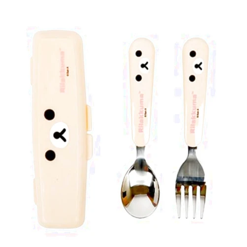 Generic Cute Bear Designed Fork and Spoon Flatware Set with Case (Ivory)