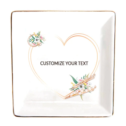 Artsadd Custom Ceramic Trinket Dish,Personalized Jewelry Tray Ring Plate,Gift for Mom Daughter Wife Friend with Your Words Text Name