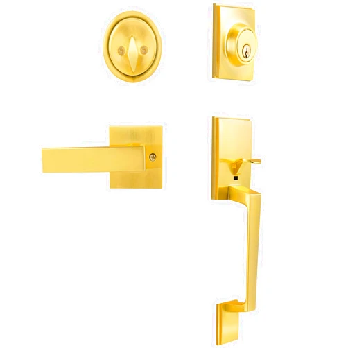 Azdele Front Door Handle and Deadbolt Set, Front Door Lock Set, Exterior Door Lock Set, Front Door Handle with Single Cylinder Deadbolt for Exterior Door, Reversible for Right&Left(Gold Modern)