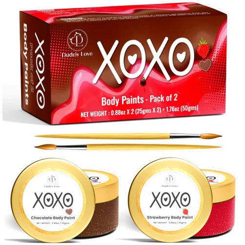 Dude's Love Valentine Day Gift Set - Edible Flavored Body Paints Set for Couples | Stawberry & Chocolate | Pack of 2 – Enhance Fun & Intimacy with Skin-Friendly | Easy-to-Clean (25g x 2) 50gm