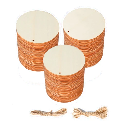 Bligo Round Wooden Discs with Holes 40pcs Unfinished Predrilled Wood Slices Circles 3.94