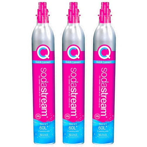 SodaStream CO2 Gas Carbonation Bundle | 3x 60L QuickConnect Cylinders, Pink CQC System - Never run out of CO2 Again - Compatible with Terra, ART, Aqua Fizz, E-Terra, E-DUO, Enso and Gaia