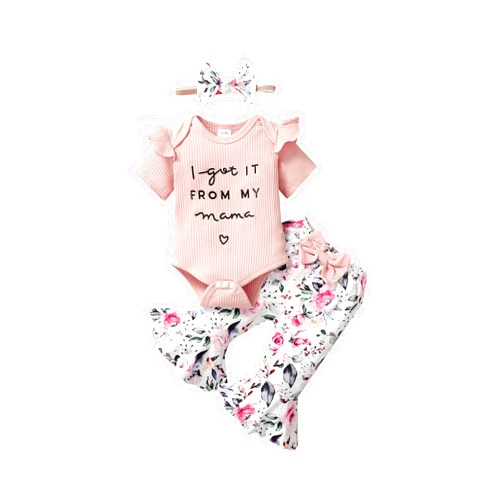 HIGHUZZA Baby Girl Clothes Newborn Outfits Infant Romper Summer Short Sleeve Ruffle Froral Tops Headband Clothing Set 3Pcs