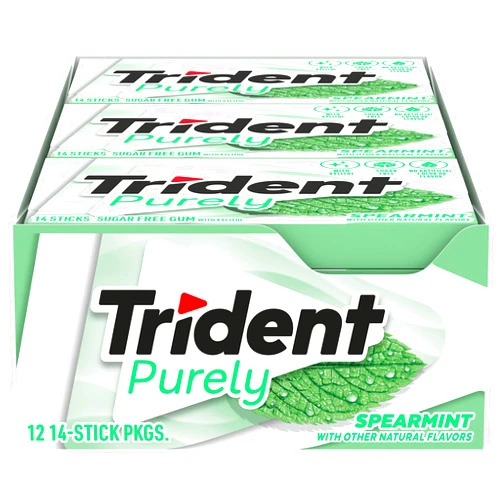 Trident Purely Spearmint Sugar Free Gum, 12 Packs of 14 Pieces (168 Total Pieces)