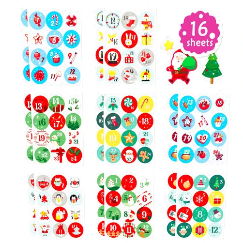 DUJAA 16 Sheets Christmas Advent Calendar Numbers Sticker, 24 Days Christmas Countdown Stickers Christmas Gift Tags Stickers for Envelopes, Christmas Labels Stickers for Crafts Christmas Decorations