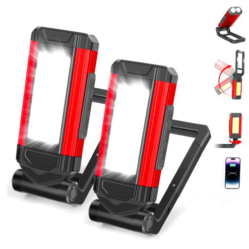 YiaMia Rechargeable LED Magnetic Work Light 2 Pack, Portable Tool Gifts for Men, 7 Flashlight Modes with Kickstand and Carabiner, 360° Rotating Head and USB Charging for Camping, Hunting, and Car Repairs