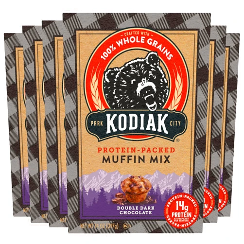 Kodiak Cakes Power Bake Muffin Mix, Double Dark Chocolate, 14 Ounce (Pack of 6)
