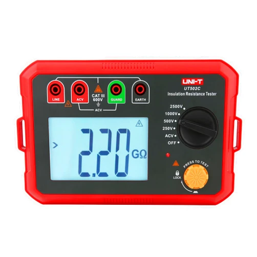 UNI-T UT502C Digital Insulation Resistance Tester 2.5KV-20GΩ Megohmmeter Ommeter Megometer 30V-75V AC Voltage Measurement Backlight Auto Range