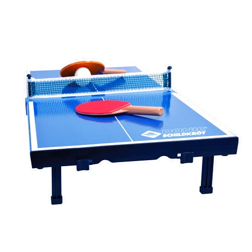 Donic-Schildkröt 838576 Mini Table Tennis Table Top Complete Set with 2 Bats and 1 Ball Foldable Plate – Briefcase Size – Blue Plate Dimensions 68 x 33 x 9 cm