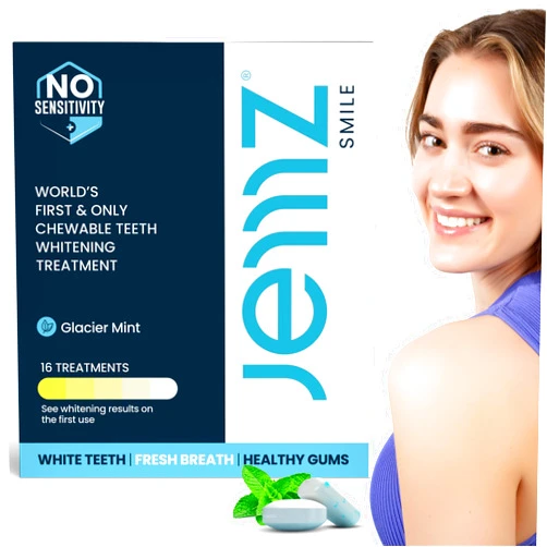 Jemz Smile Chewable Teeth Whitening Kit - 16 Treatments, Teeth Whitening Gum for Sensitive Teeth Enamel, Tooth Whitening Without Sensitivity