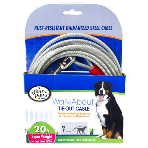 Four Paws Dog Super Tie Out Cable, 20 Foot,Silver