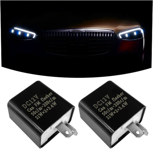 UZZH 2 PCS Car LED Flasher Relay, Motorcycle Parts 12V 2 Pin Speed Adjustable Indicator Flasher Relay, LED Electronic Flasher Relay Fix Automotive Turn Signal & Hazard Warn Hyper Flash Relay (Black)