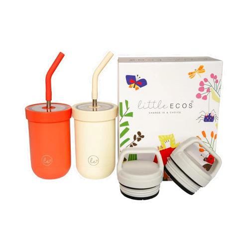 LITTLE ECOS Toddler straw cups spill proof | Set of 2 Stainless steel Baby straw sippy cups for toddlers 2+ 3+ year old | Insulated Kids cup tumblers | Best training cups for toddlers 1-3