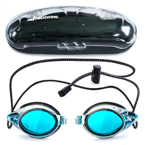 Proswims Anti-Fog Racing Swimming Goggles with Bungee Strap, Hard Case and Bonus Swim Goggles Microfiber Cleaning Cloth