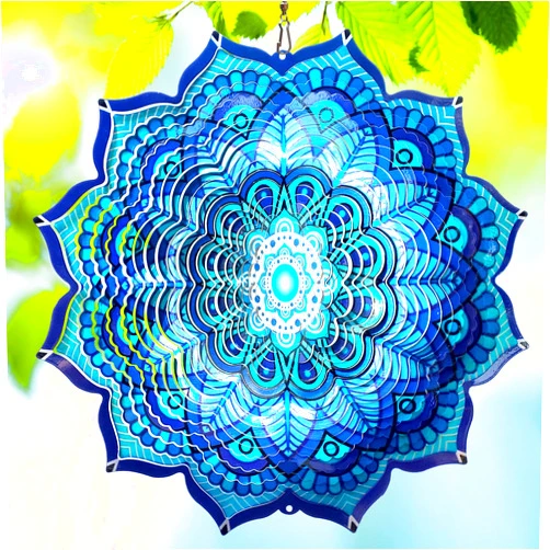 GOOLLYRUSIM Goolyrusim Wind Spinner Mandala Rich Blue 12inch 3D Stainless Steel Wind Spinners Laser Cut Metal Hanging Wind Sculptures Kinetic Yard Art Decoration Garden Ornament Indoor/Outdoor Décor Worth Gift