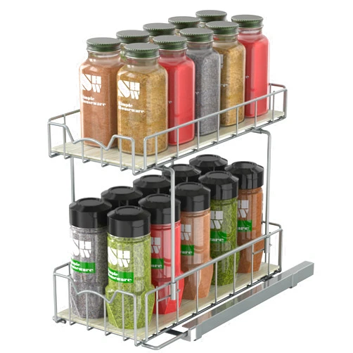Simple Houseware Spice Rack Slide Out Wire Basket Drawer Organizer, 2 Tier, Silver