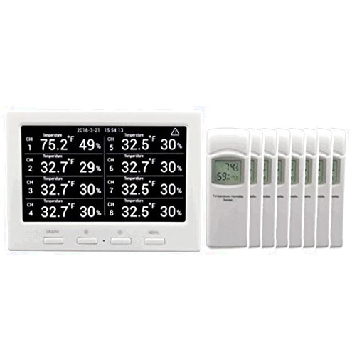 Ambient Weather WS-3000-X8 Thermo-Hygrometer Wireless Monitor w/ 8 Remote Sensors - Logging, Graphing, Alarming, Radio Controlled Clock