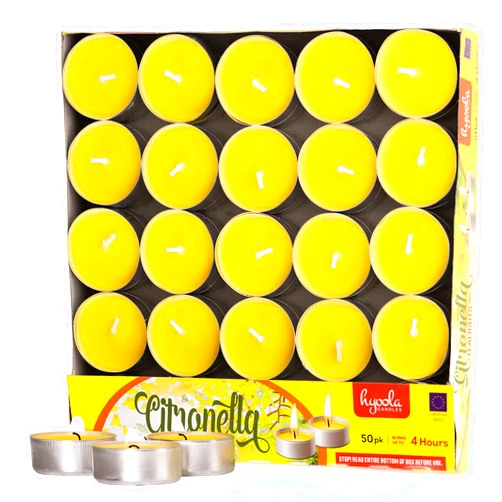 Hyoola Tealight Citronella Candles - Anti Mosquito Candle - 4 Hour Burn - 50 Pack - DEET Free