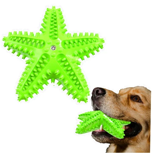 IDOLPET Dog Chew Toys Squeaky Dog Toys Dog Water Floating Toys Starfish Natural Tooth Brush Teeth Cleaning Toy for Small Medium Dog (Green)
