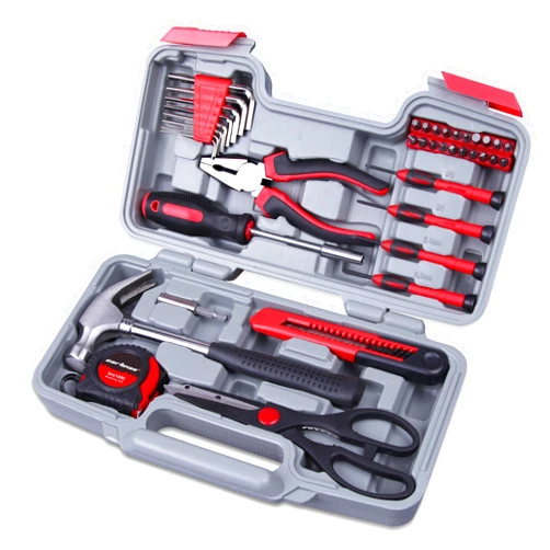 CARTMAN 39piece Tool Set General Household Kit with Plastic Toolbox Storage Case Cutting Plier Red