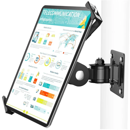 AboveTEK Tablet Wall Mount - Fits 7 to 11 Inch Tablets Including iPad, Galaxy Tab, Slate, Fire and More-Anti Theft Security Lock and Key - Articulating Swivel Holder for Portrait and Landscape(Black)
