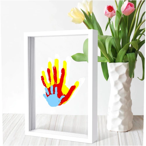 Omrhvi Family Handprint Kit, DIY Keepsake Frame, Hand Prints Ornament Kit, Family Gifts for Grandparents, New Parents, Mother's Day, Father's Day, Anniversary, Birthday, with 6 Non -Toxic Paints