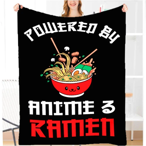 YABUKITA Powered by Anime & Ramen Throw Blanket Japan Anime Gift for Girls Teens Anime Room Decor for Manga Fans 40x50in for Kids/Child