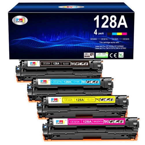 PM Colori Replacement for HP 128A Toner Cartridges 4 Pack Set Replacement for HP Pro Color CP1525n CP1525nw CM1415fnw CM1415fn Printer (Black,Cyan, Magenta, Yellow)