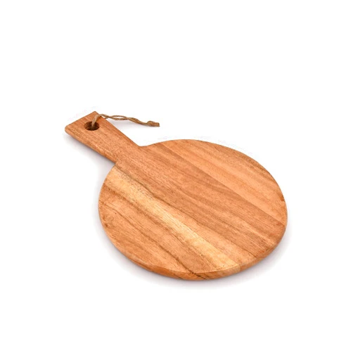 Samhita Round Acacia Wood Cutting Board with Handle for Chopping and Serving Charcuterie, Cheese, Pizza, Bread - Wall Décor (13