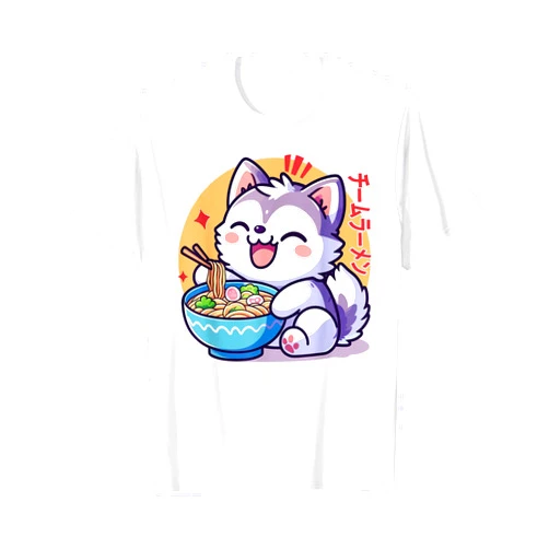 Funny Cute Kawai Husky Dog Eating Ramen Kawai Ramen Cute Anime Husky Dog Japanese Noodles Lover T-Shirt
