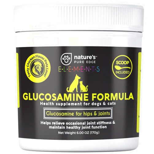 Nature's Pure Edge Original Extra Strength Glucosamine Dog and Cat Supplement Flavored with Real Chicken. Treats Painful and Damaged Joints. 170 gram Jar.