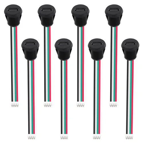 XIITIA 8pcs Type-C Female Chassis 4P Direct Crimp USB Female Chassis C Connector Jack Female Charging Port Waterproof with Card Buckle 3A High Current Port USB-C Charger Plug(4pin with Terminal)