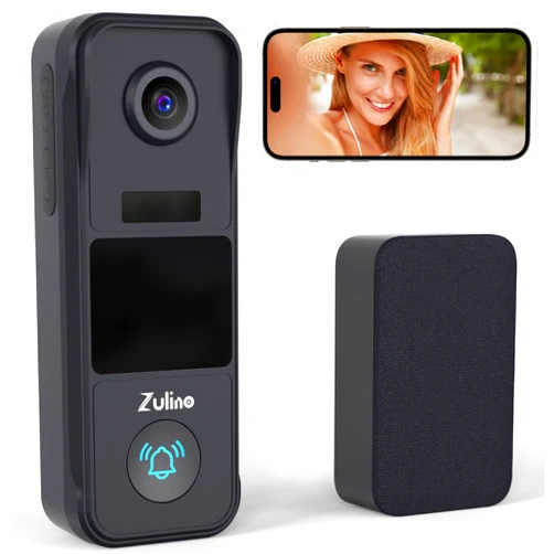 Zulino Doorbell Camera, 2K Wireless Video Doorbell with Chime, AI Motion Detection, QHD Live View & Night Vision, Support Cloud/SD Storage, Alexa & Google-Assistant, 2.4Ghz Wi-Fi (No 5Ghz Wi-Fi)
