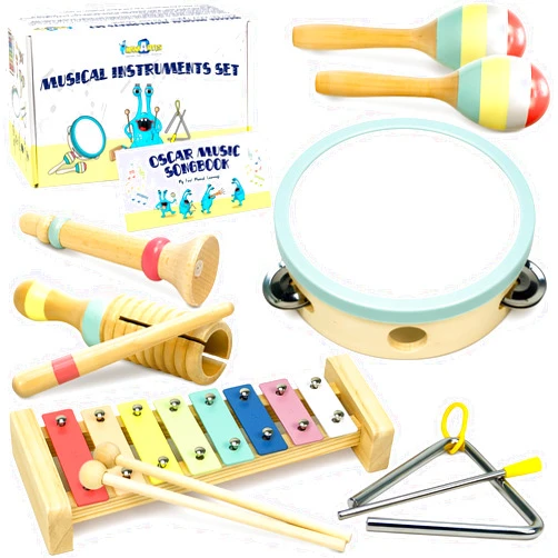 MINIARTIS Baby Musical Instruments - Montessori Musical Toys for Toddlers 1-3 | Neutral Colors Wooden Percussion Set | Modern Boho Xylophone for Kids with 15 Songbook, Preschool Educational Toys