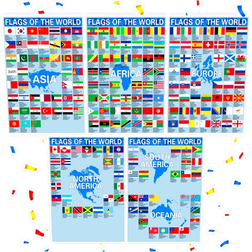 Outus 5 Pieces Flags of The World Posters World Flags Classroom Poster Country Flag Classroom Educational Poster International Flags Poster for Office School Classroom Wall Decoration